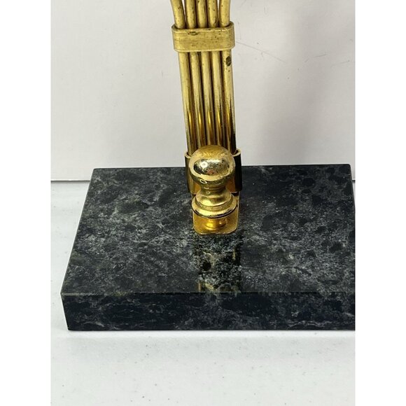 Vintage Brass Desktop Organizer Desk Memo Tree Note Clip Display MCM Marble Base - Picture 7 of 14